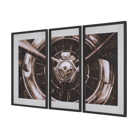 Vintage Propeller (Sepia) (Set of 3) by Ethan Harper Framed Artwork Matted under Glass by Mercana at Eve Furniture