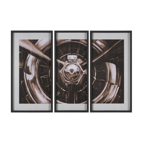 Vintage Propeller (Sepia) (Set of 3) by Ethan Harper Framed Artwork Matted under Glass by Mercana at Eve Furniture