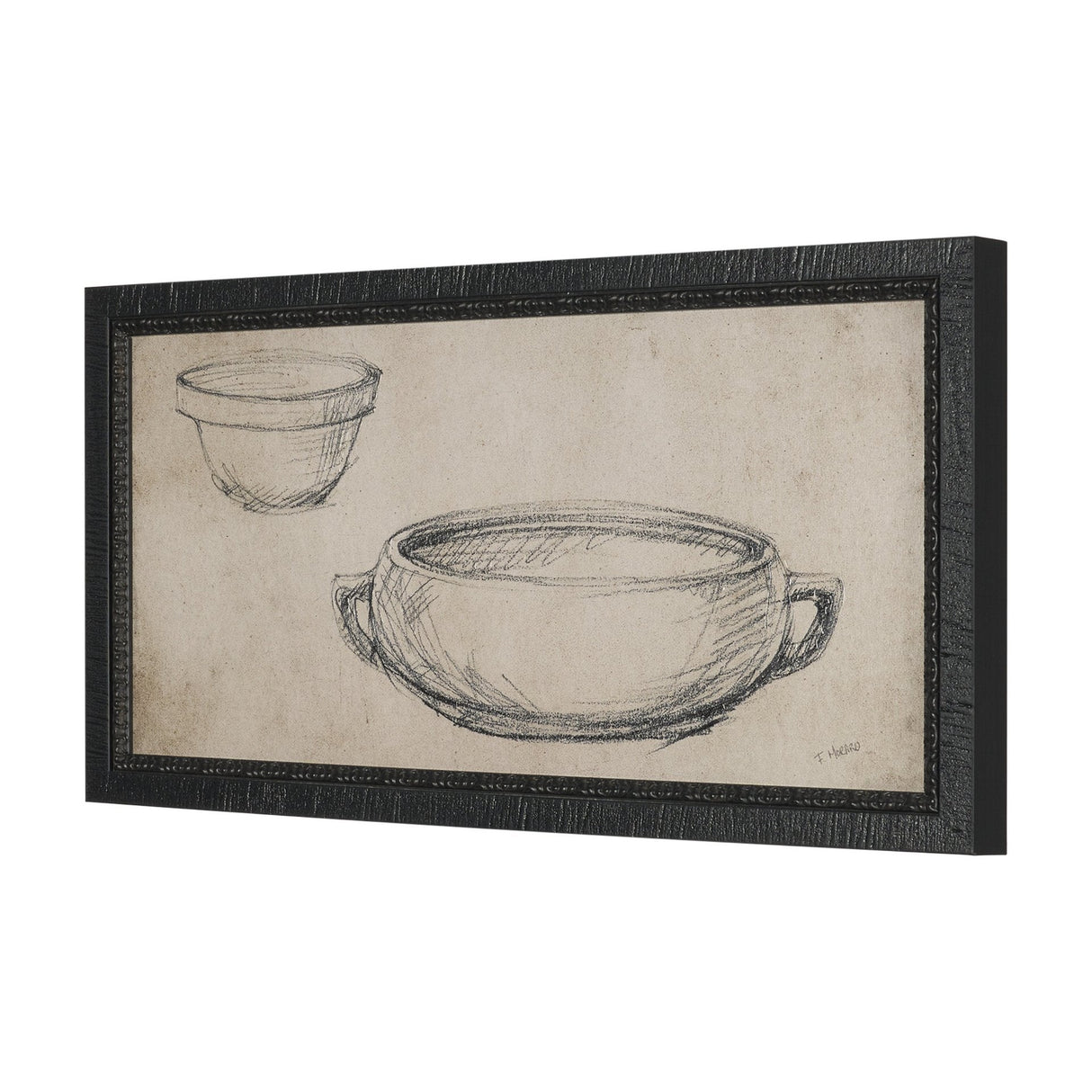 Vintage Tableware Sketch (Set of 2) by Mercana Studio Hand Embelished Textured Framed Canvas Matted by Mercana at Eve Furniture