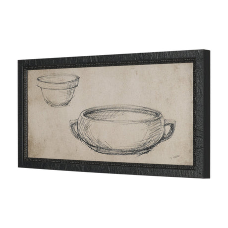 Vintage Tableware Sketch (Set of 2) by Mercana Studio Hand Embelished Textured Framed Canvas Matted by Mercana at Eve Furniture