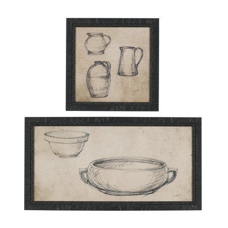 Vintage Tableware Sketch (Set of 2) by Mercana Studio Hand Embelished Textured Framed Canvas Matted by Mercana at Eve Furniture