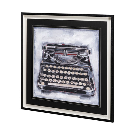 Vintage Typewriter I by Ethan Harper a Hand Embellished Textured Framed Art Print Matted under Glass by Mercana at Eve Furniture