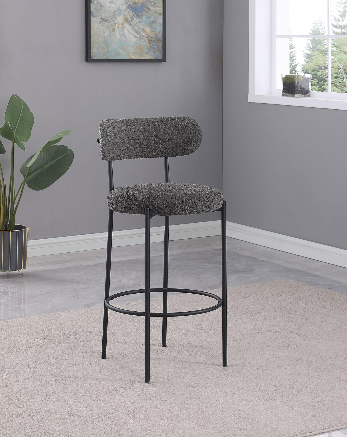 Viola Boucle Upholstered Bar Stool Black (Set of 2)