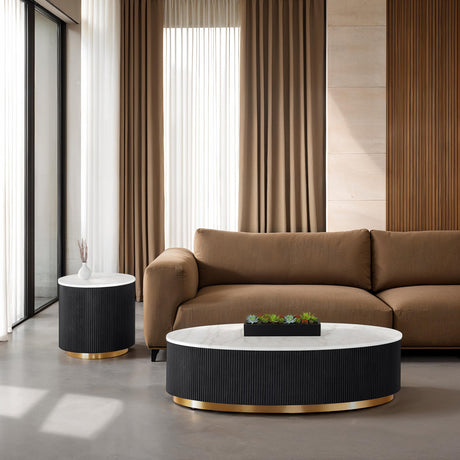 Virden Black/White/Gold Oval Cocktail Table by Furniture of America at Eve Furniture