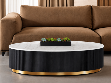 Virden Black/White/Gold Oval Cocktail Table by Furniture of America at Eve Furniture