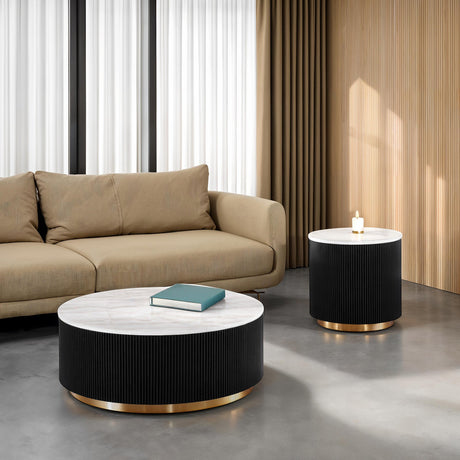 Virden Black/White/Gold Round Cocktail Table by Furniture of America at Eve Furniture