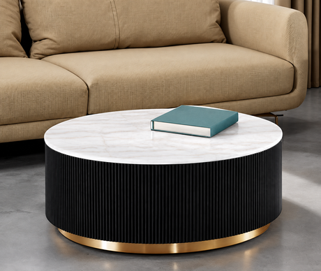 Virden Black/White/Gold Round Cocktail Table by Furniture of America at Eve Furniture