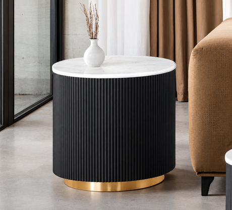 Virden Black/White/Gold Round End Table by Furniture of America at Eve Furniture