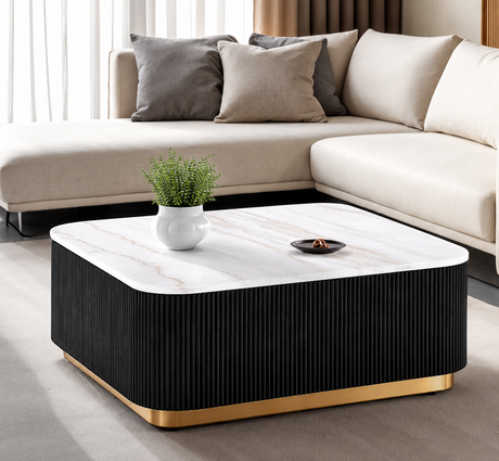Virden Black/White/Gold Square Cocktail Table by Furniture of America at Eve Furniture
