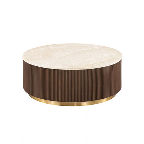 Virden Dark Brown/Light Beige Round Cocktail Table by Furniture of America at Eve Furniture