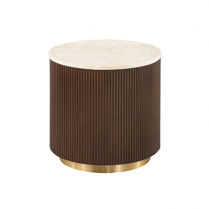 Virden Dark Brown/Light Beige Round End Table by Furniture of America at Eve Furniture