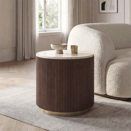 Virden Dark Brown/Light Beige Round End Table by Furniture of America at Eve Furniture