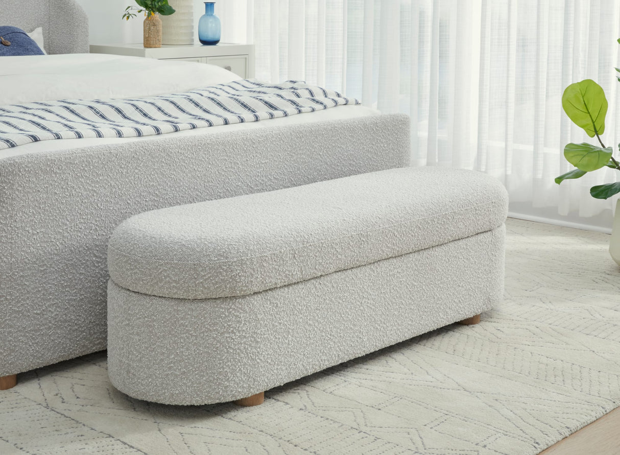 Virgil Kiki Cotton Ball Upholstered Hinged Storage Bench by Modus Furniture at Eve Furniture