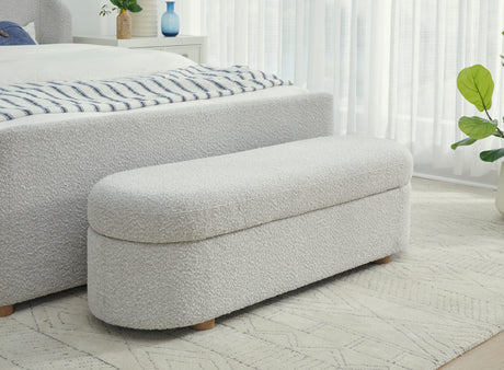 Virgil Kiki Cotton Ball Upholstered Hinged Storage Bench by Modus Furniture at Eve Furniture