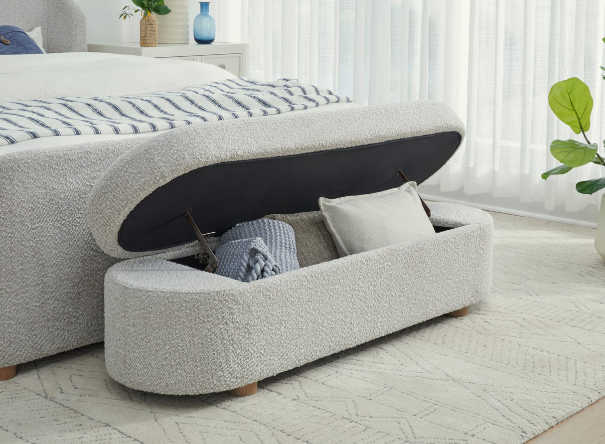 Virgil Kiki Cotton Ball Upholstered Hinged Storage Bench by Modus Furniture at Eve Furniture