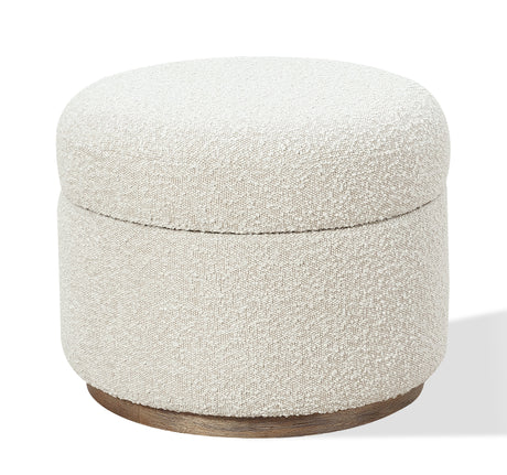 Virgil Off-White Upholstered Storage Ottoman in Ricotta Boucle by Modus Furniture at Eve Furniture