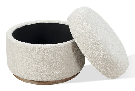 Virgil Off-White Upholstered Storage Ottoman in Ricotta Boucle by Modus Furniture at Eve Furniture