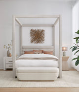 Virgil Rockford Turtle Dove Queen Upholstered Canopy Bed by Modus Furniture at Eve Furniture