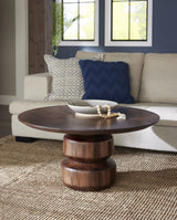 Virton Smoked Brown Solid Wood Round Coffee Table by Modus Furniture at Eve Furniture