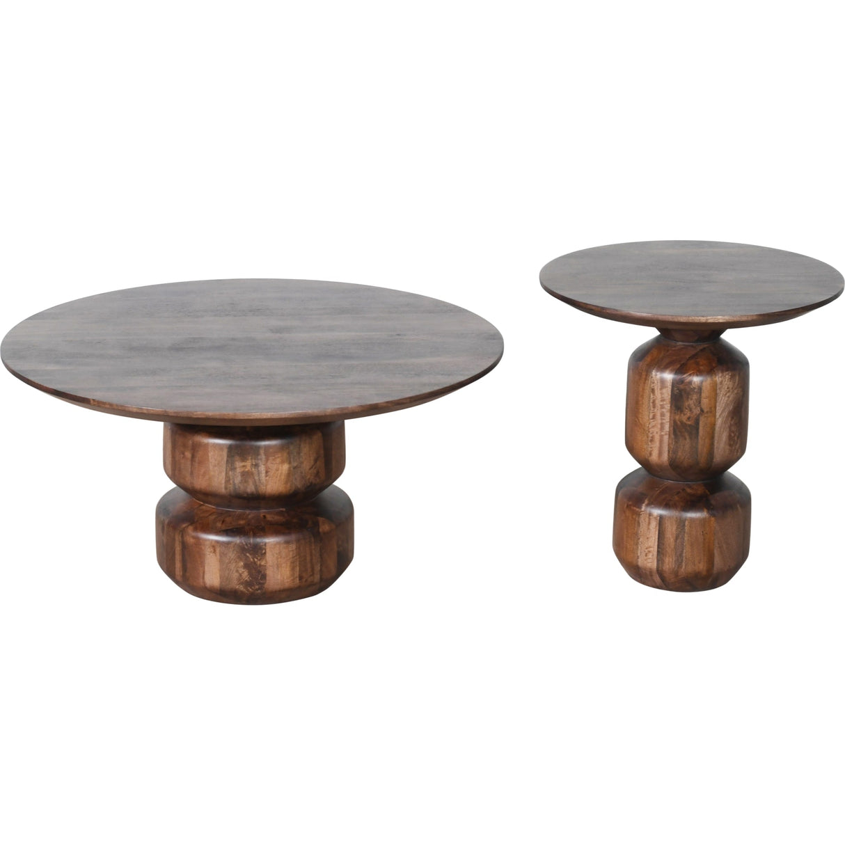 Virton Solid Wood Round End Table in Smoked Brown by Modus Furniture at Eve Furniture