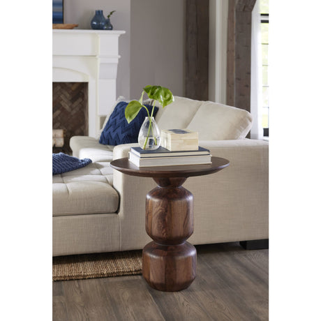 Virton Solid Wood Round End Table in Smoked Brown by Modus Furniture at Eve Furniture