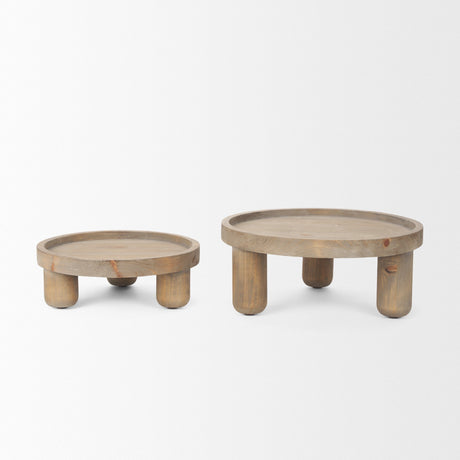 Virve Round Light Brown Wood w/ Gray Wash Wooden Trays by Mercana at Eve Furniture