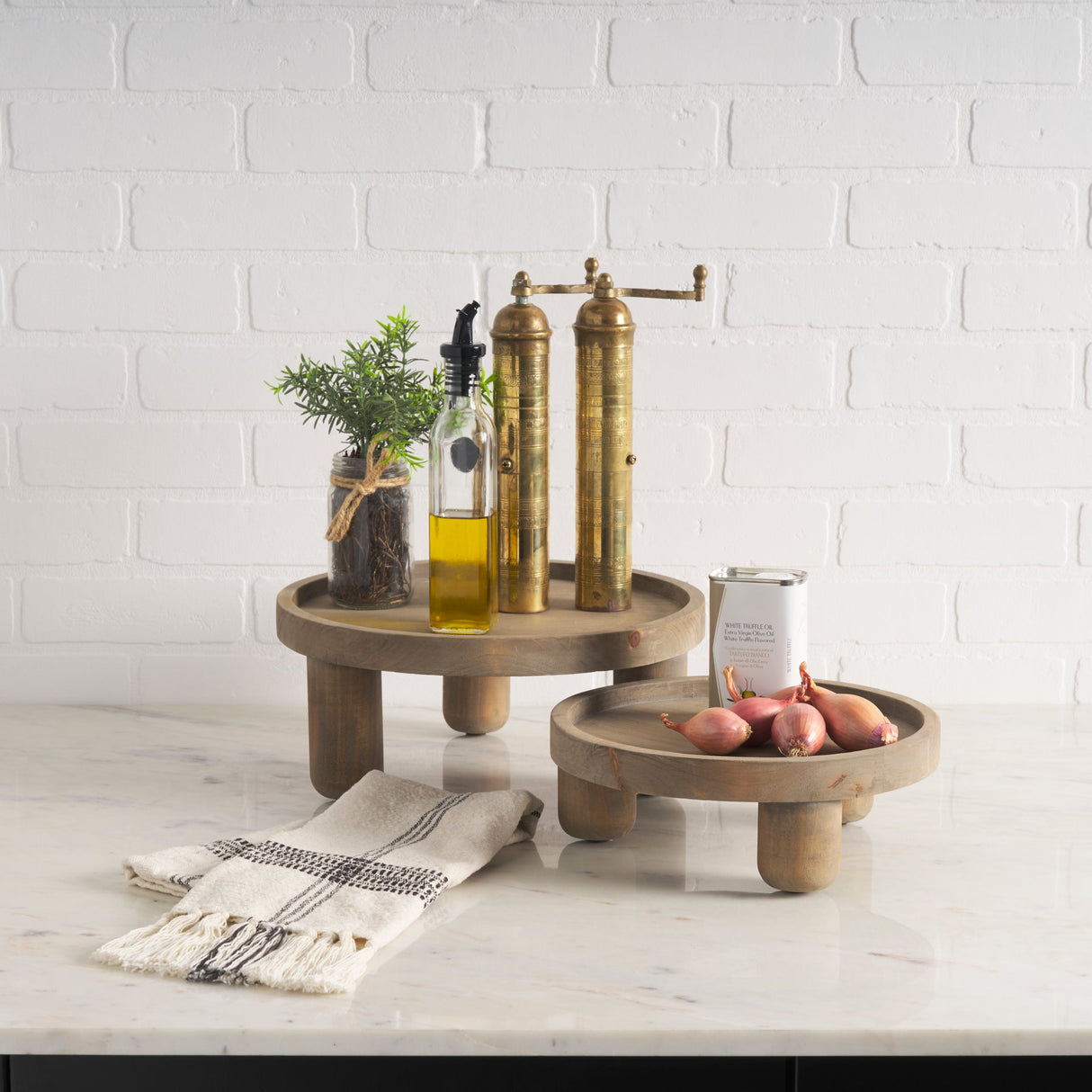 Virve Round Light Brown Wood w/ Gray Wash Wooden Trays by Mercana at Eve Furniture