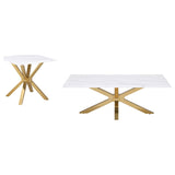 Visalia White and Gold 2-Piece Faux Marble Coffee and End Table Set by Coaster at Eve Furniture