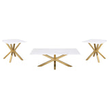 Visalia White and Gold 3-Piece Faux Marble Coffee and End Table Set by Coaster at Eve Furniture
