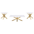 Visalia White and Gold 3-Piece Faux Marble Coffee and End Table Set by Coaster at Eve Furniture