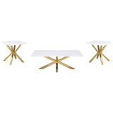 Visalia White and Gold 3-Piece Faux Marble Coffee and End Table Set by Coaster at Eve Furniture