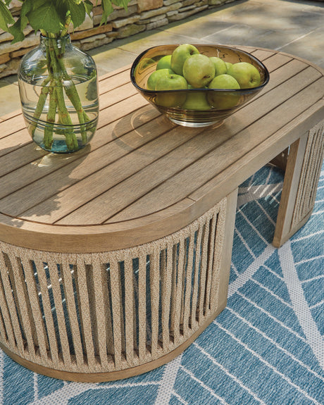 Vision Lane Beige Outdoor Coffee Table by Ashley at Eve Furniture