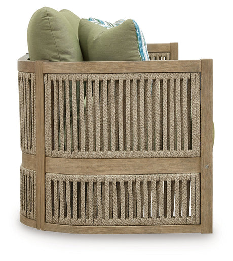 Vision Lane Beige/Green Outdoor Sofa with Cushion by Ashley at Eve Furniture