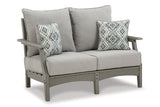 Visola Gray Outdoor Loveseat and 2 Chairs with Coffee Table by Ashley at Eve Furniture