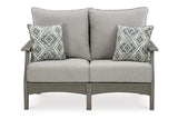 Visola Gray Outdoor Loveseat and 2 Chairs with Coffee Table by Ashley at Eve Furniture