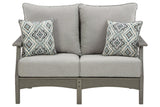 Visola Gray Outdoor Loveseat with Cushion by Ashley at Eve Furniture