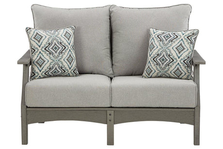 Visola Gray Outdoor Loveseat with Cushion by Ashley at Eve Furniture
