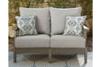 Visola Gray Outdoor Loveseat with Cushion by Ashley at Eve Furniture