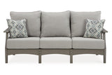 Visola Gray Outdoor Sofa and 2 Chairs with Coffee Table by Ashley at Eve Furniture
