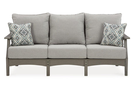 Visola Gray Outdoor Sofa and 2 Chairs with Coffee Table by Ashley at Eve Furniture