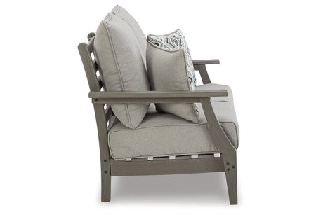Visola Gray Outdoor Loveseat with Cushion by Ashley at Eve Furniture