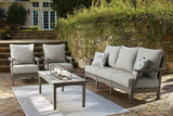 Visola Gray Outdoor Sofa and 2 Chairs with Coffee Table by Ashley at Eve Furniture