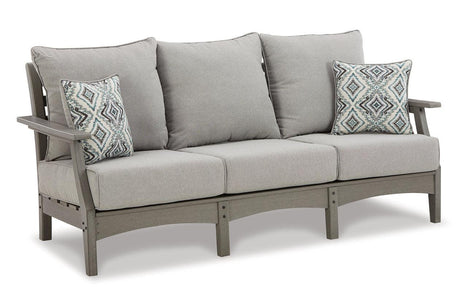 Visola Gray Outdoor Sofa and 2 Chairs with Coffee Table by Ashley at Eve Furniture