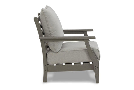 Visola Gray Outdoor Sofa and 2 Chairs with Coffee Table by Ashley at Eve Furniture