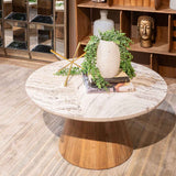 Vista 36" Coffee Table with White Travertine and Light Base by Home Trends & Design at Eve Furniture