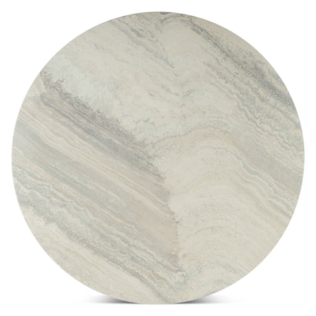 Vista 48" Round Dining Table with White Travertine and Light Mango Base by Home Trends & Design at Eve Furniture