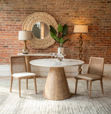 Vista 48" Round Dining Table with White Travertine and Light Mango Base by Home Trends & Design at Eve Furniture