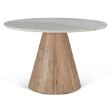 Vista 48" Round Dining Table with White Travertine and Light Mango Base by Home Trends & Design at Eve Furniture