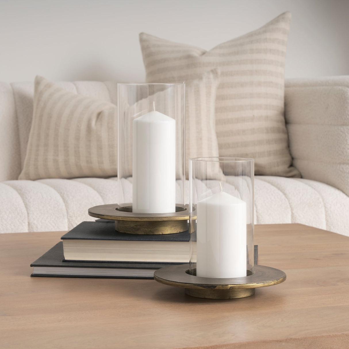 Vivian Gold Metal and Glass Hurricane Candle Holder (Set of 2) by Mercana at Eve Furniture