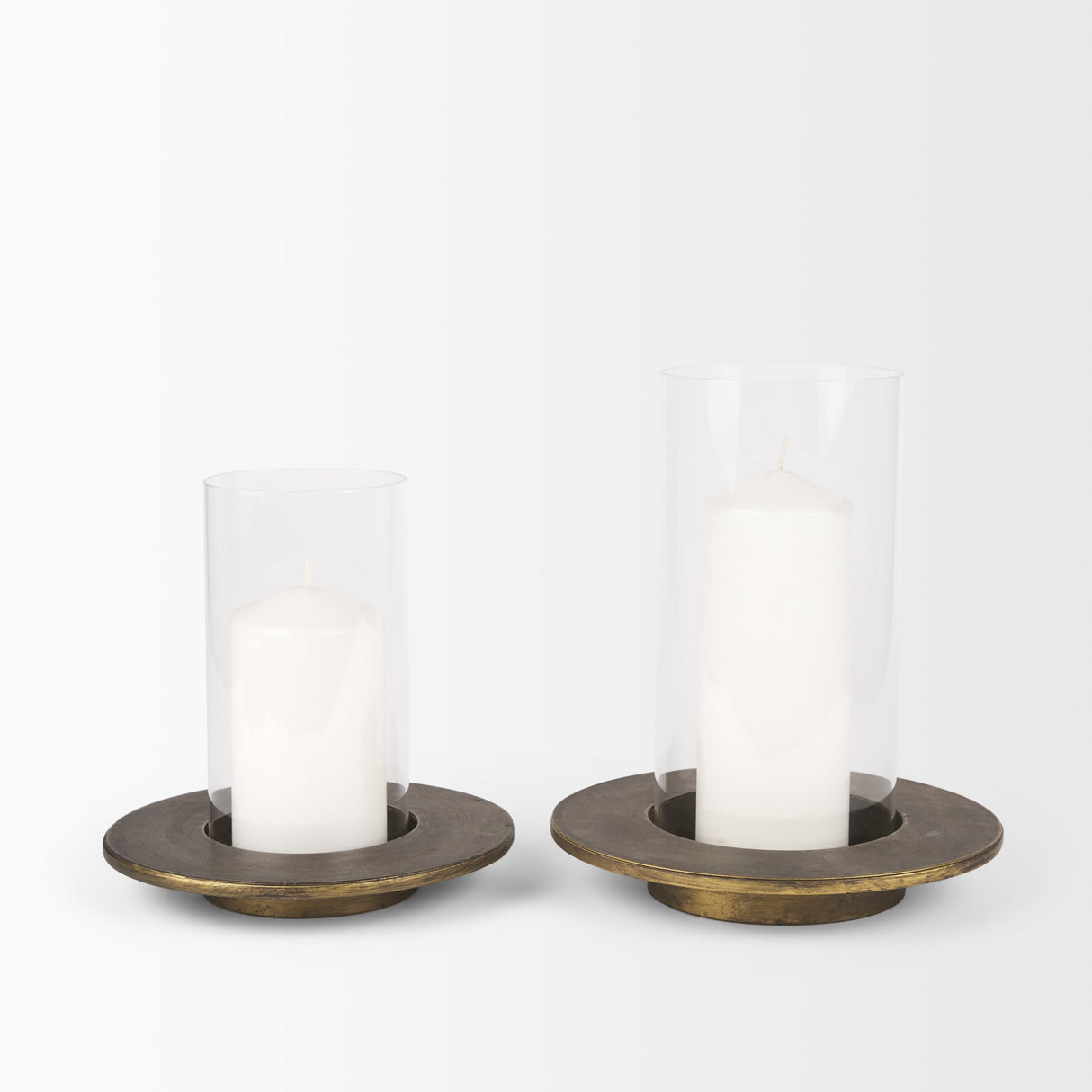 Vivian Gold Metal and Glass Hurricane Candle Holder (Set of 2) by Mercana at Eve Furniture